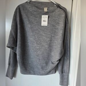 Free People "We The Free" Nikala zip-shoulder boat neck sweater in gray. 